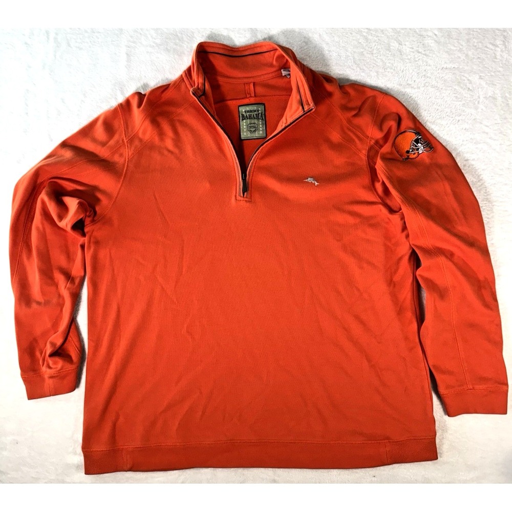 Tommy Bahama NFL Cleveland Browns 1/4 Zip Pullover XL‎ Pima Cotton Orange Logos